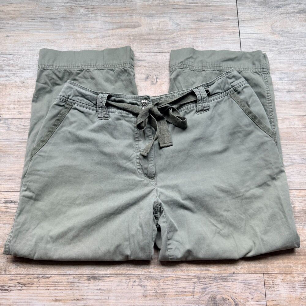 St. John’s Bay Petite Cargo Pants Women’s 10P Green Tie Waist Straight Leg Y2K